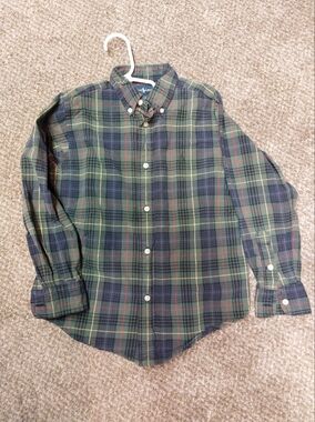 Ralph Lauren Boys Green Navy Plaid Button-Down Shirt